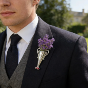 Tussie Mussie Vase Brooch with Dried Flowers, Birthstone Gemstone Lapel Pin, Detective Style Jewelry