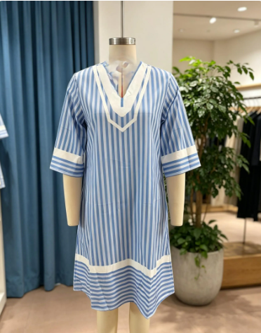 Coastal Striped V-Neck Resort Dress - Image 5