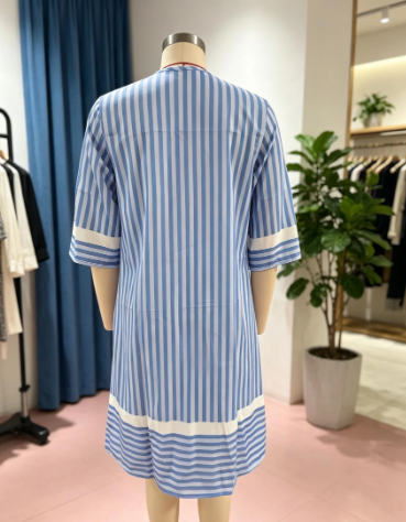 Coastal Striped V-Neck Resort Dress - Image 6