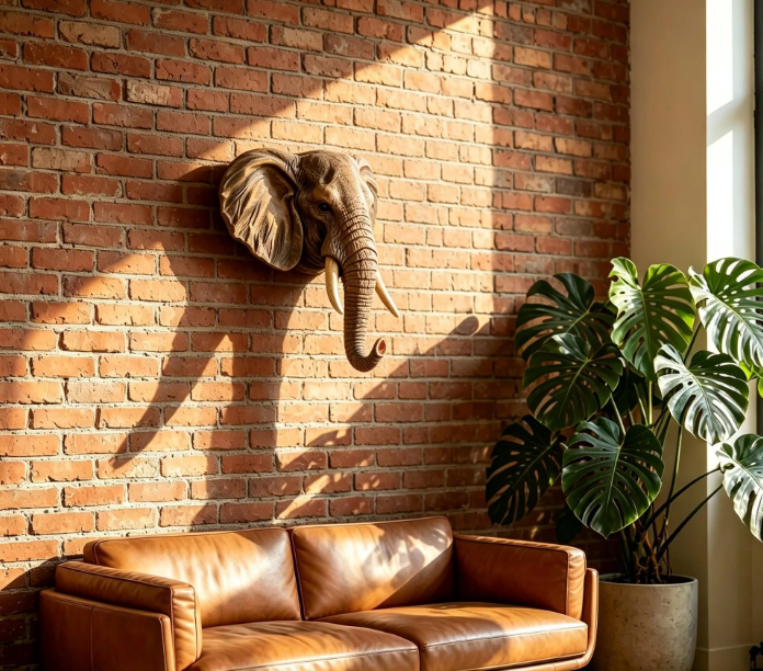 Faux Elephant Head Wall Mount, Realistic Animal Sculpture , Lucky Elephant Head-Hanging