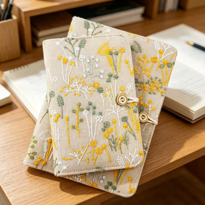 Embroidered Fabric A5 A6 Loose-leaf Journal, Vintage Floral Refillable Planner, Gift for her - Image 2