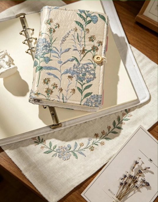 Vintage Botanical Jacquard Binder - A5 A6 Refillable Fabric Journal, Wildflower Meadow Planner - Image 3