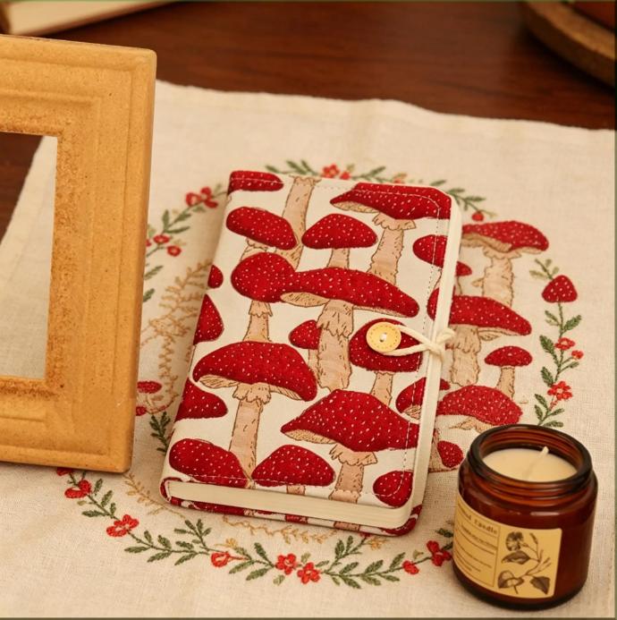 Cottagecore Mushroom Fabric Binder - A5 A6 Refillable Journal, Botanical Fungi Forest Planner - Image 2