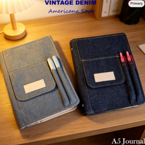 A5 Vintage Denim Notebook, Americana Style Refillable Journal, Fabric Binder, Denim Loose-leaf Planner