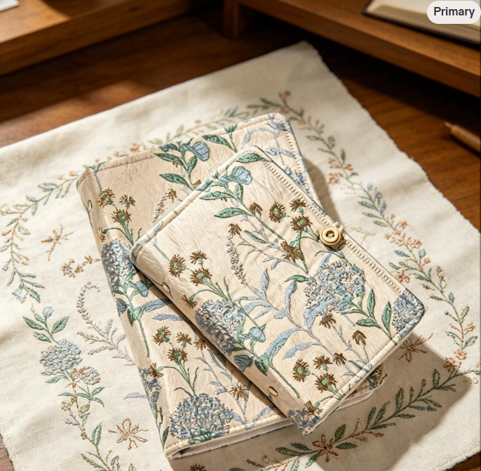Vintage Botanical Jacquard Binder - A5 A6 Refillable Fabric Journal, Wildflower Meadow Planner