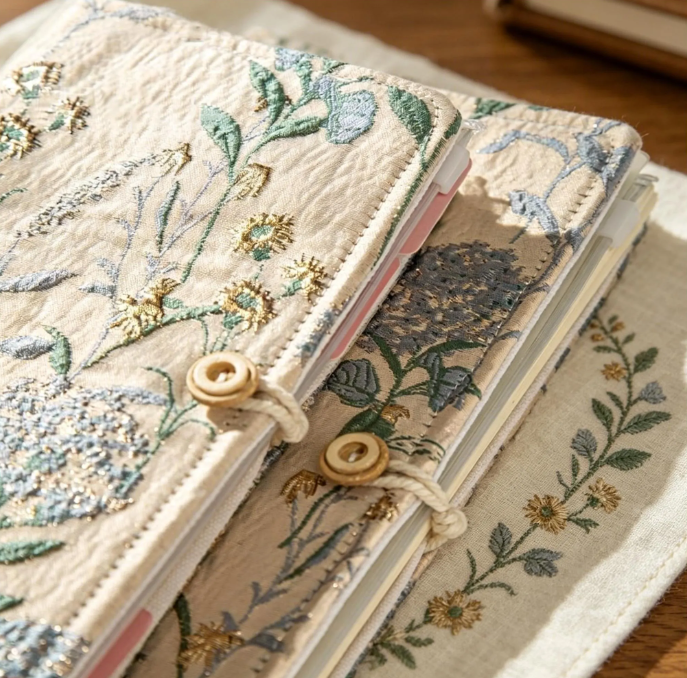 Vintage Botanical Jacquard Binder - A5 A6 Refillable Fabric Journal, Wildflower Meadow Planner - Image 2