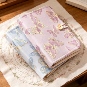 Butterfly Embroidered Fabric Binder - A5 A6 Refillable Pastel Journal, Dreamy Purple Butterfly Planner