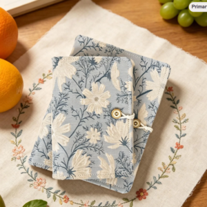 Cosmos Flower Fabric Binder - Vintage Blue Jacquard A5 A6 Planner - Botanical Journal Cover