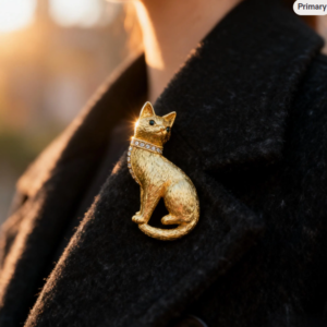 Vintage Style Gold Cat Brooch - Vintage-inspired - Heavy Statement Jewelry - Textured Metal