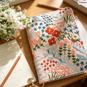 Embroidered Cotton Linen Journal, Hand-stitched Floral A5 A6 Notebook, Vintage Cottagecore Planner, Refillable Diary