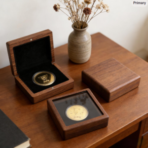 Walnut Wood Coin Display Box, Small Commemorative Coin Storage with Wood or Acrylic Lid, Ancient Coin Holder Gift for Collectors