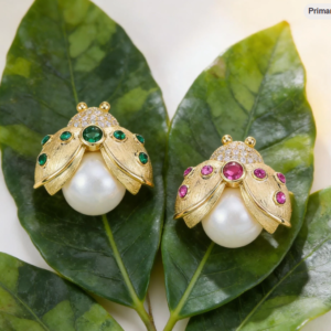 Lucky Ladybug Brooch with Faux Pearl & CZ, 18K Gold Plated Animal Lapel Pin