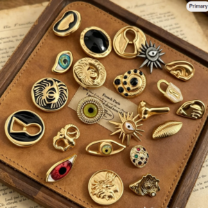 Luxury Vintage Surrealist Buttons, Gold Metal Couture Buttons for Blazers & Coats, Unique Evil Eye, Keyhole, and Abstract Motif Buttons for Sewing & DIY Crafts