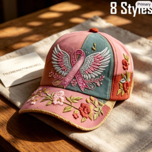 3D Print Breast Cancer Awareness Hat, Pink Ribbon Angel Wings Cap, Faith Cross Floral Hat