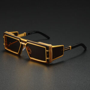 Luxury Futuristic Steampunk Sunglasses for Men and Women, High-End Metal Rectangular Cyberpunk Shield Glasses, Trendy Hip Hop Runway Fashion Eyewear