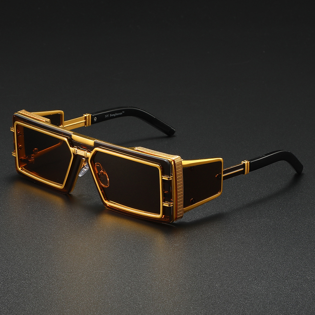 Luxury Futuristic Steampunk Sunglasses for Men and Women, High-End Metal Rectangular Cyberpunk Shield Glasses, Trendy Hip Hop Runway Fashion Eyewear