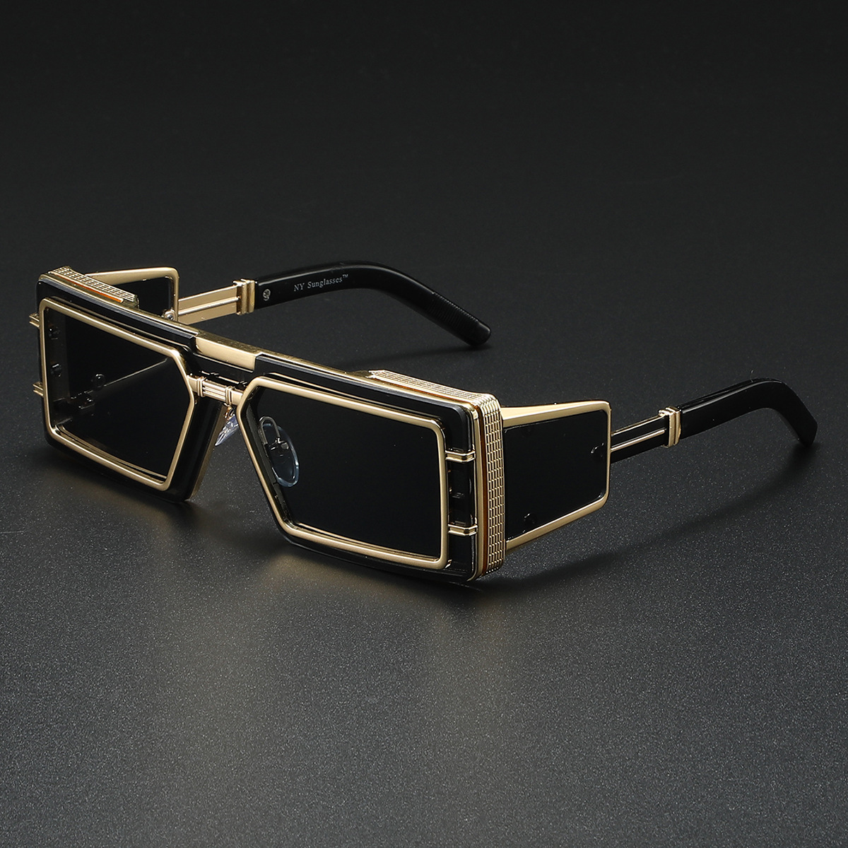 Luxury Futuristic Steampunk Sunglasses for Men and Women, High-End Metal Rectangular Cyberpunk Shield Glasses, Trendy Hip Hop Runway Fashion Eyewear - Image 2