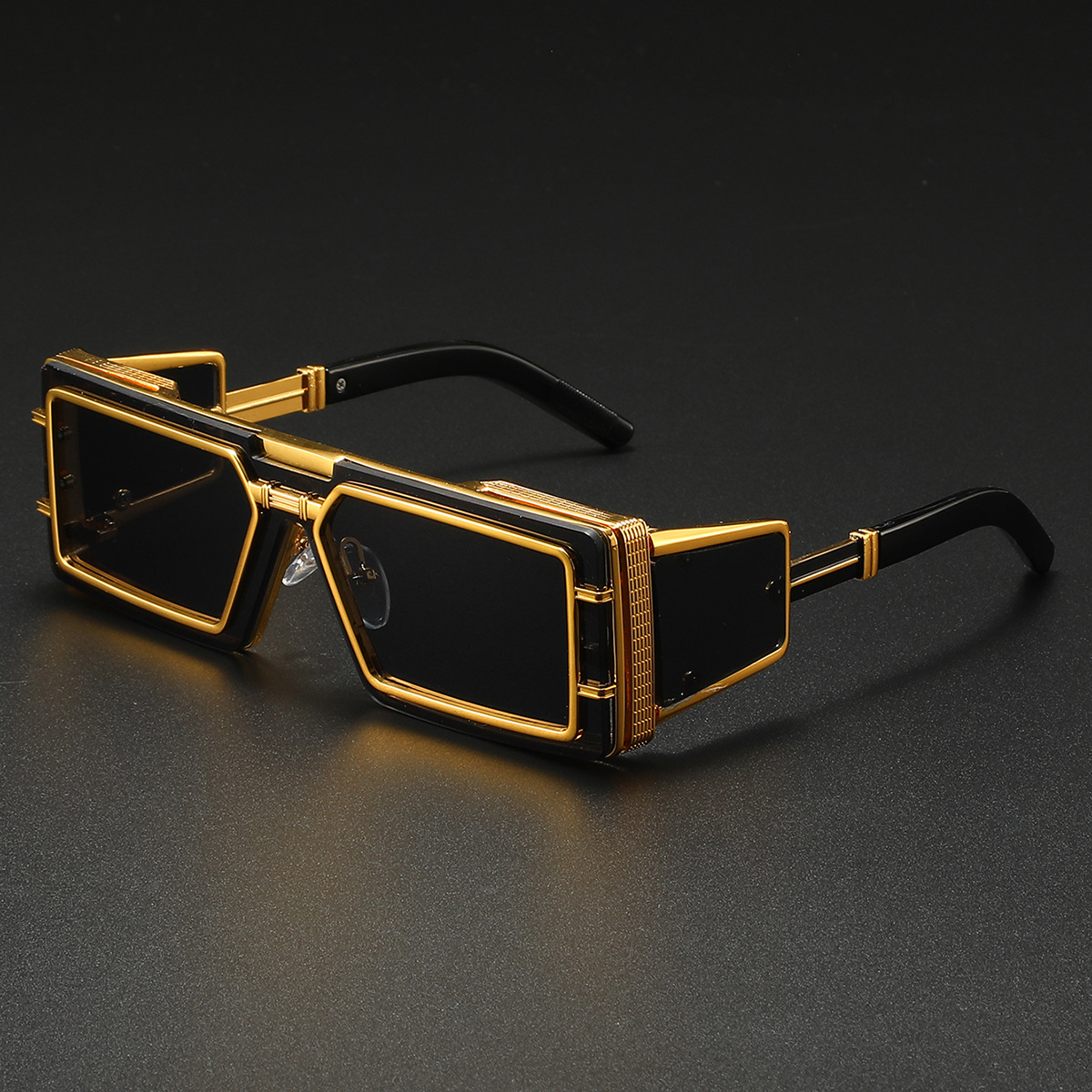Luxury Futuristic Steampunk Sunglasses for Men and Women, High-End Metal Rectangular Cyberpunk Shield Glasses, Trendy Hip Hop Runway Fashion Eyewear - Image 3