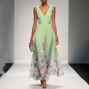 Women's Summer Deep V-Neck Chiffon Floral Print Maxi Dress - Sexy Sleeveless Tank Dress for Beach and Party