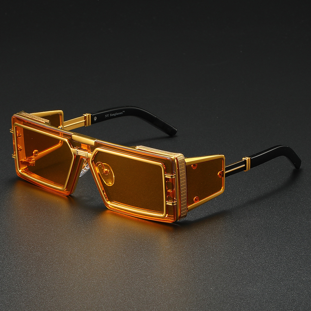 Luxury Futuristic Steampunk Sunglasses for Men and Women, High-End Metal Rectangular Cyberpunk Shield Glasses, Trendy Hip Hop Runway Fashion Eyewear - Image 4