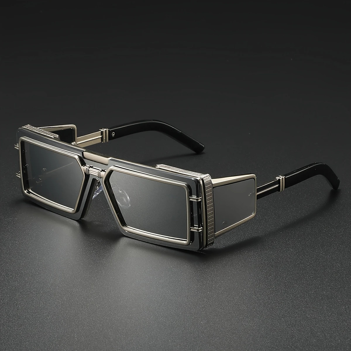 Luxury Futuristic Steampunk Sunglasses for Men and Women, High-End Metal Rectangular Cyberpunk Shield Glasses, Trendy Hip Hop Runway Fashion Eyewear - Image 5