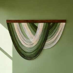 Handmade Macrame Wall Hanging (100cm x 70cm), Modern U-Shaped Woven Wall Art, Forest Green & Sage Gradient Cotton Tapestry, Boho Wall Decor for Living Room and Bedroom