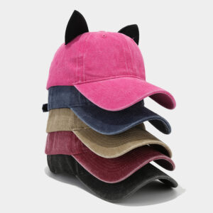 Cat Ears Baseball Cap - Washed Cotton Vintage Hat with Velvet Ears - Kawaii Y2K-Hat