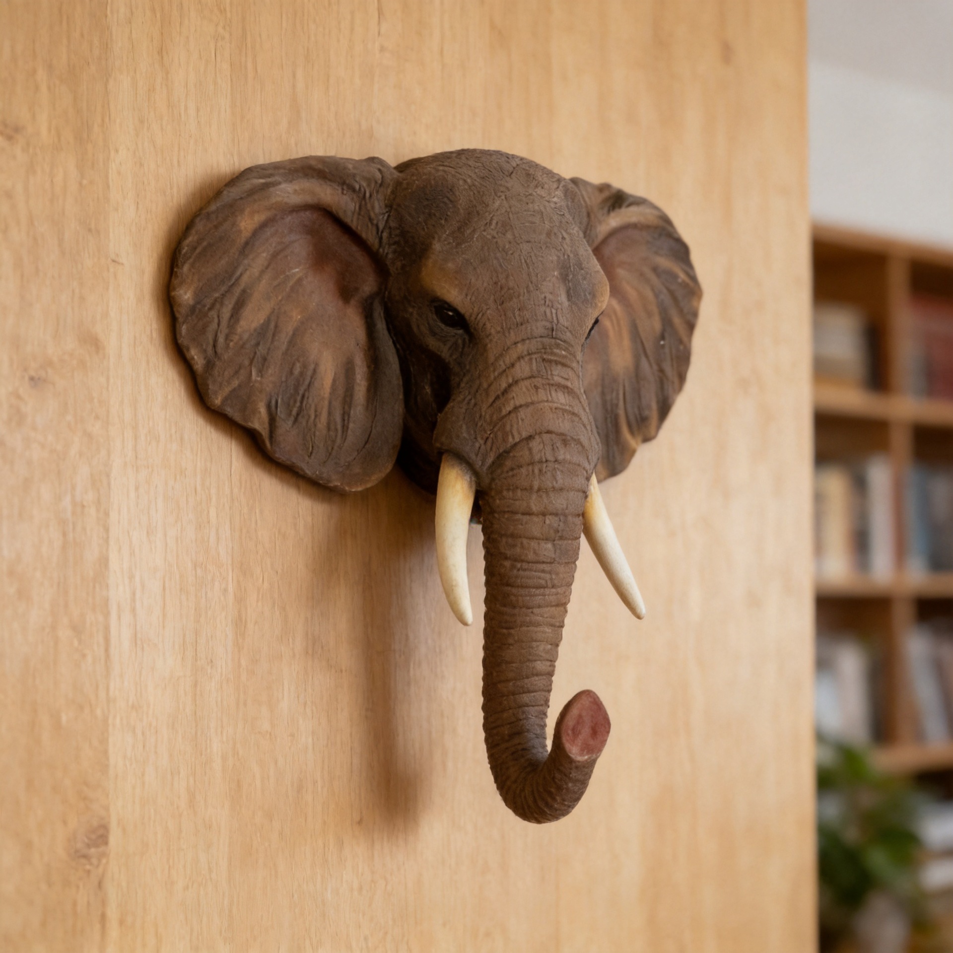 Faux Elephant Head Wall Mount, Realistic Animal Sculpture , Lucky Elephant Head-Hanging - Image 2