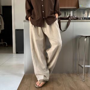 Men's Old Money Linen Pants - Loose Fit Straight Leg Summer Trousers - Casual Beach Pants