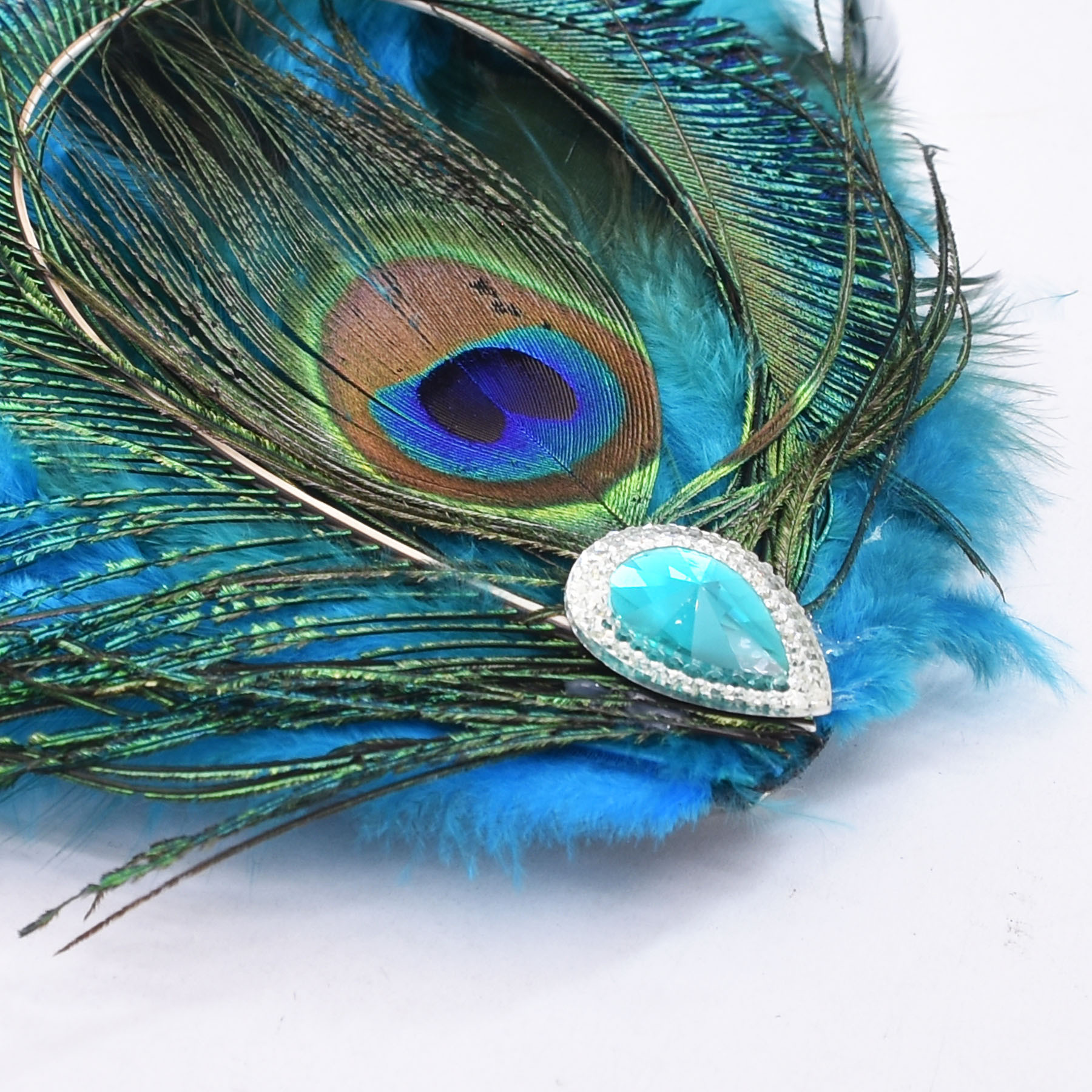 Bohemian Peacock Feather Hair Clip with Faux Gemstone, Exotic Ethnic Style Feather Barrette, Vintage Hair Accessory for Festivals, Weddings, and Parties (7.5" x 5.9") - Image 6