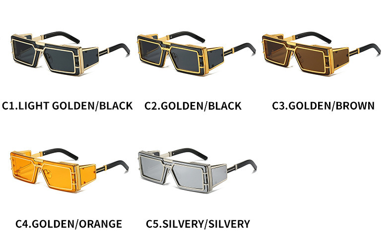 Luxury Futuristic Steampunk Sunglasses for Men and Women, High-End Metal Rectangular Cyberpunk Shield Glasses, Trendy Hip Hop Runway Fashion Eyewear - Image 7